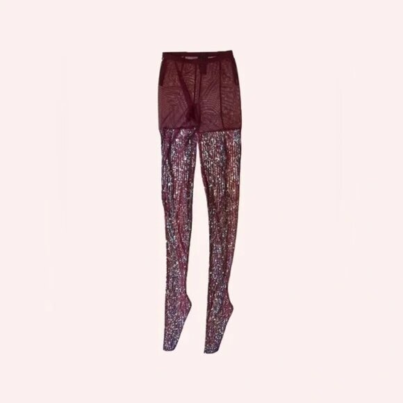 ANNA SUI Snakeskin Sequin Tights In Ruby Multi Sz S NWT $310 - Picture 9 of 11